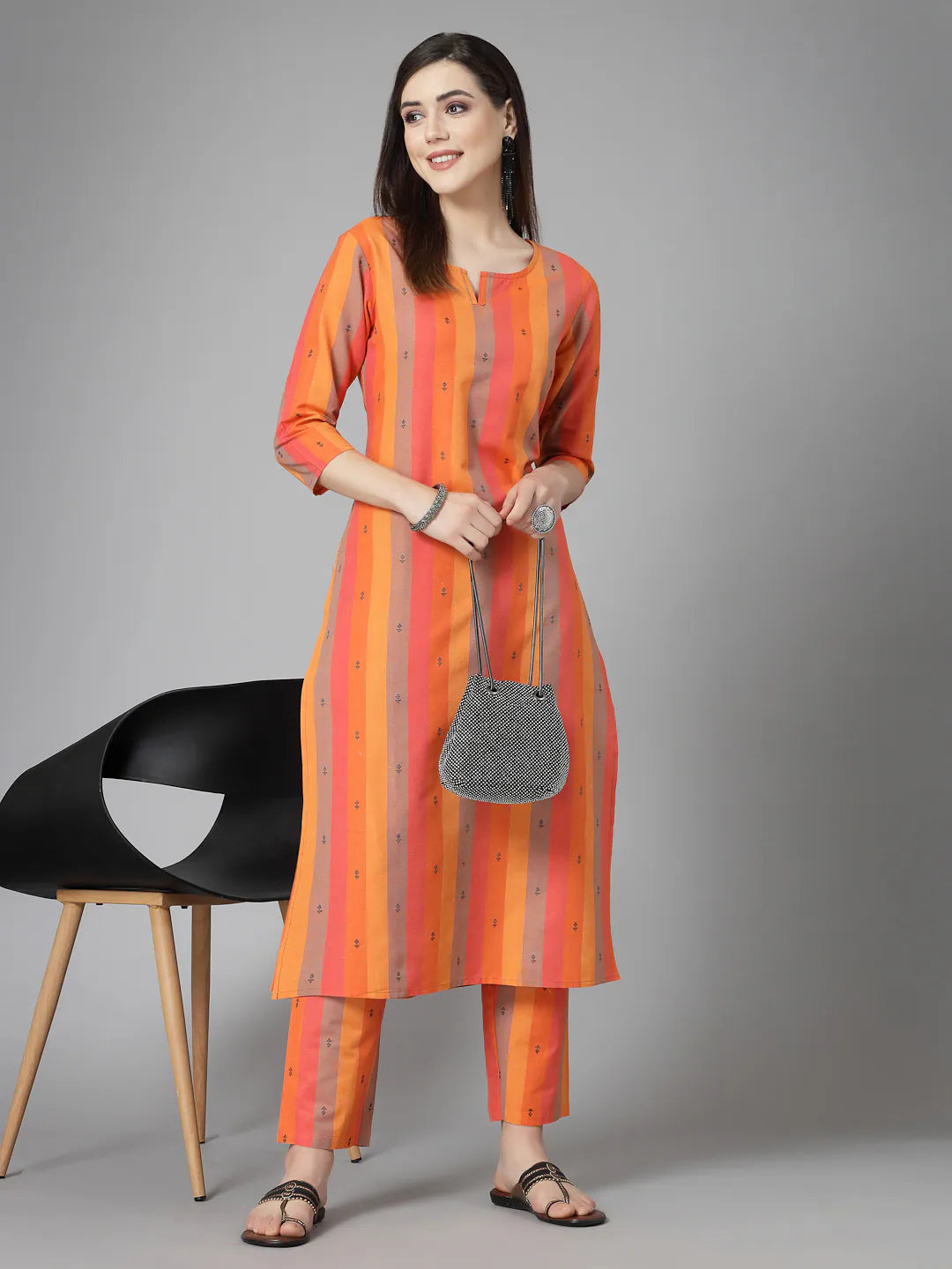 Woven Design Cotton Kurta Pant Set | Indian Women's Kurta Sets