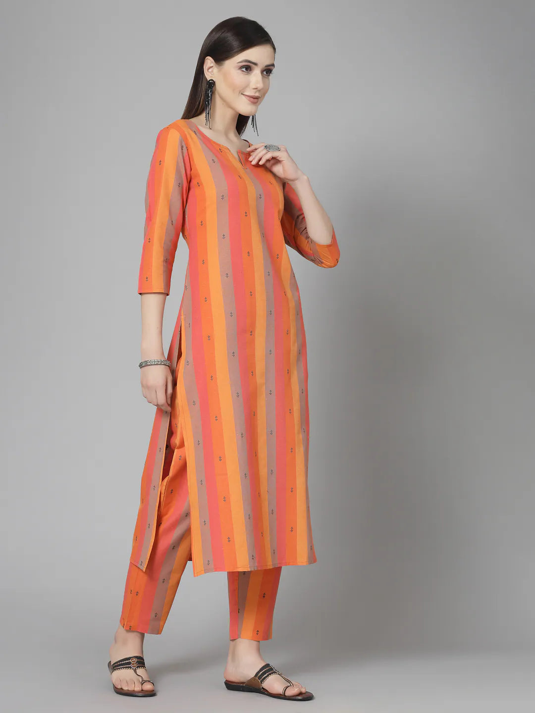 Woven Design Cotton Kurta Pant Set | Indian Women's Kurta Sets