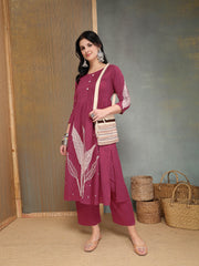 Stylum Women's Pink Solid & Embroidered Cotton A-Line Kurta Pant Set (KPPINKBOOM)