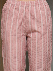 Stylum Women's Pink Striped Printed Katha Cotton A-Line Kurta Pant Set (KPPINKCAMLIN)