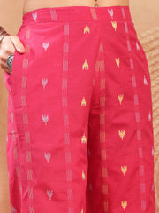 Stylum Women's Pink Woven Design Cotton Straight Kurta Palazzo Set (KPPINKMATRU)