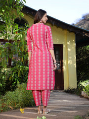 Stylum Women's Pink Woven Design Cotton Blend Straight Kurta Pant Set (KPPINKTAMKI)
