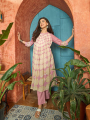 Stylum Women's Pink Polka Dots Printed Voile A-Line Kurta Pant Set (KPPINKVOK)