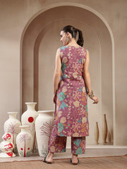 Stylum Women's Purple Floral & Woven Design Cotton Straight Kurta Pant Set (KPPURPLEKIT)