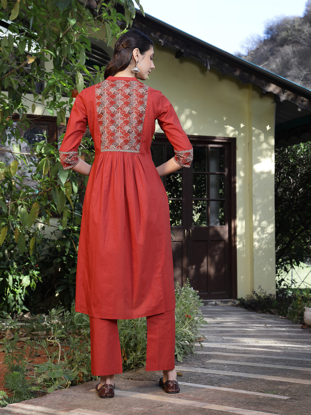 Women's Rust Printed Cotton A-Line Kurta Pant Set (KPRUSTMURANO) | Des