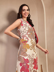 Stylum Women's White Floral Printed Cotton Flax Straight Kurta Palazzo Set (KPWHITEGIGGLE)