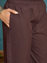 Stylum Women's Wine Solid & Embroidered Cotton A-Line Kurta Pant Set (KPWINEKEVIN)