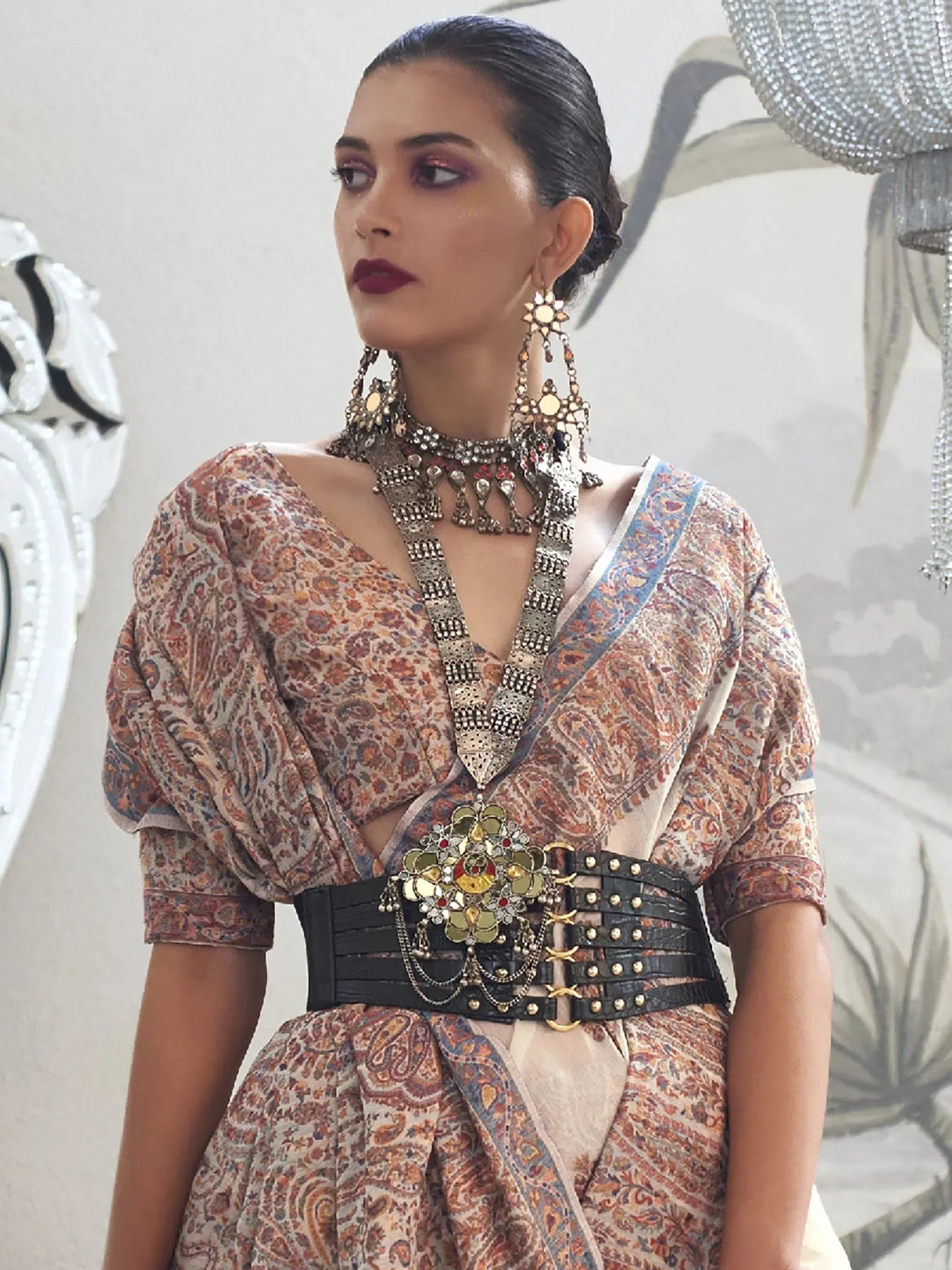 Off White Woven Design Indian Sari - Designer Saree