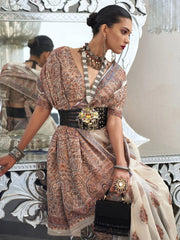 Women's Soft Grey Woven Design Designer Saree With Blouse Piece-KRAFT347002