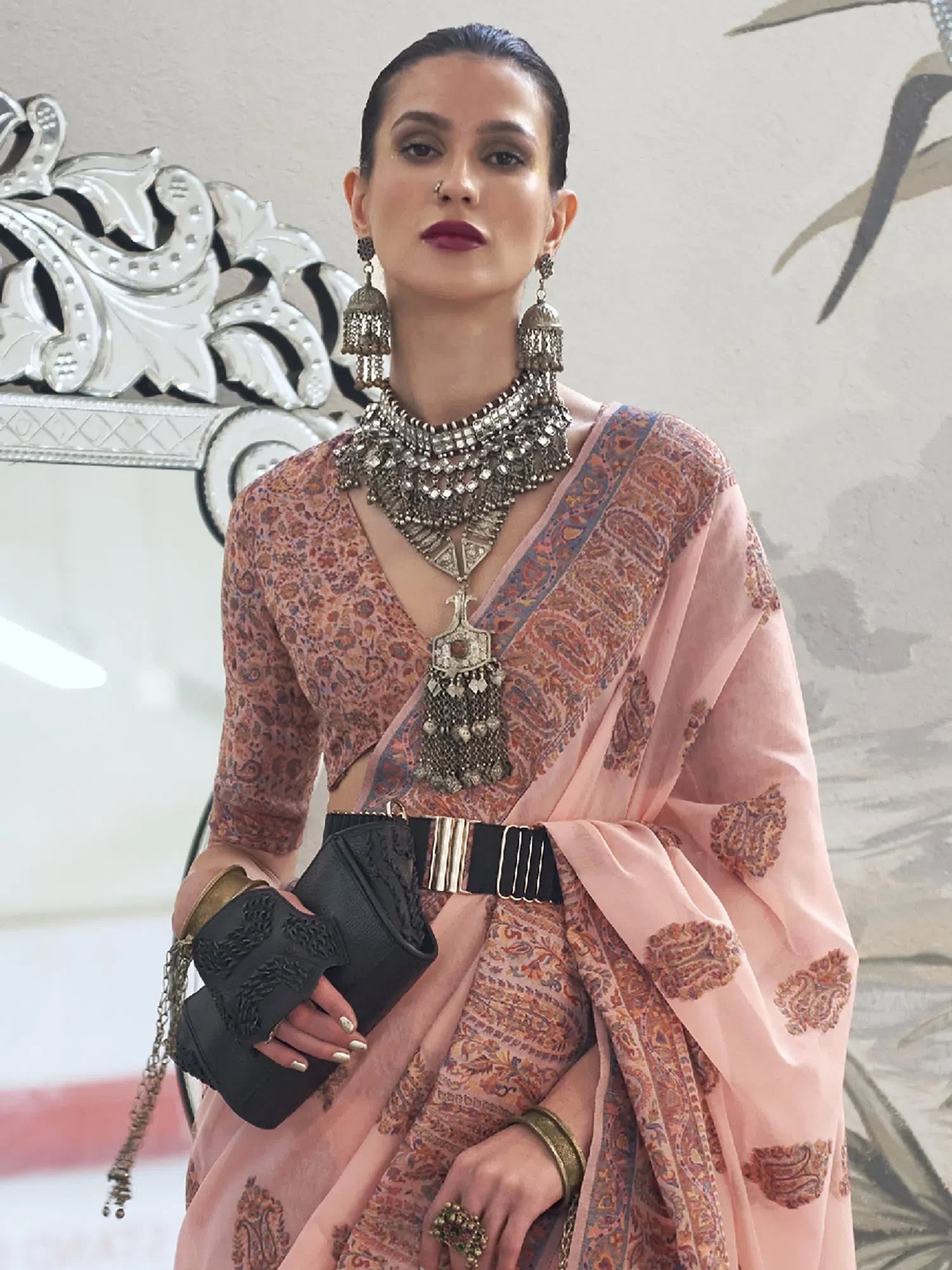 Peach Woven Polyester Saree | Indian Sarees with Blouse