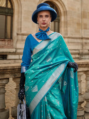 Women's Soft  Blue Woven Design Designer Saree With Blouse Piece-KRAFT347005