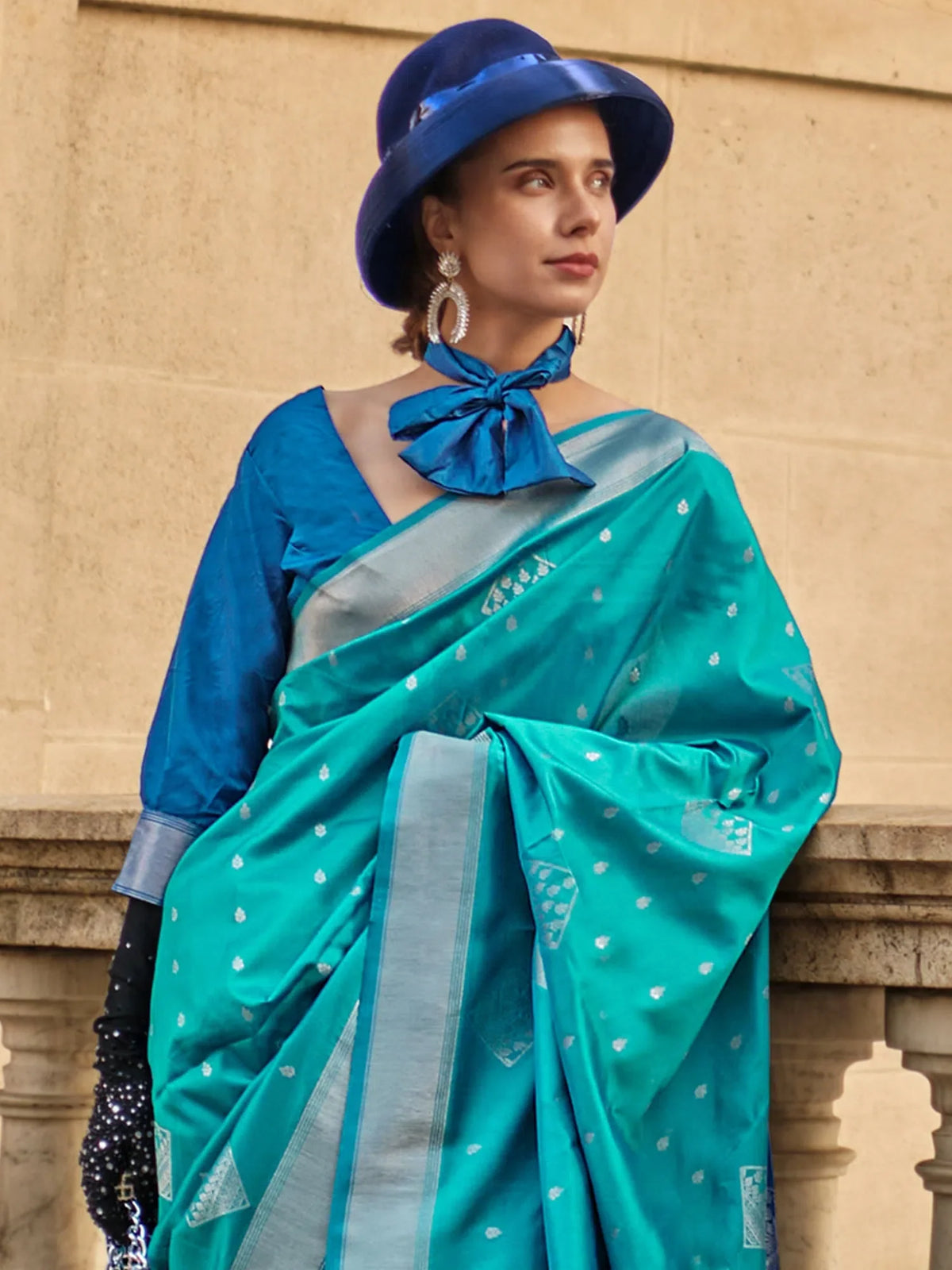 Women's Soft  Blue Woven Design Designer Saree With Blouse Piece-KRAFT347005