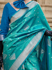 Women's Soft  Blue Woven Design Designer Saree With Blouse Piece-KRAFT347005