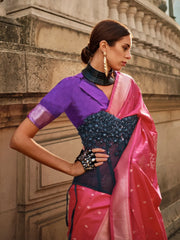 Women's Blend Pink Woven Design Designer Saree With Blouse Piece-KRDHYA287003