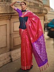 Women's Blend Pink Woven Design Designer Saree With Blouse Piece-KRDHYA287003