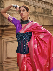 Women's Blend Pink Woven Design Designer Saree With Blouse Piece-KRDHYA287003