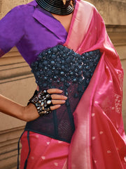 Women's Blend Pink Woven Design Designer Saree With Blouse Piece-KRDHYA287003