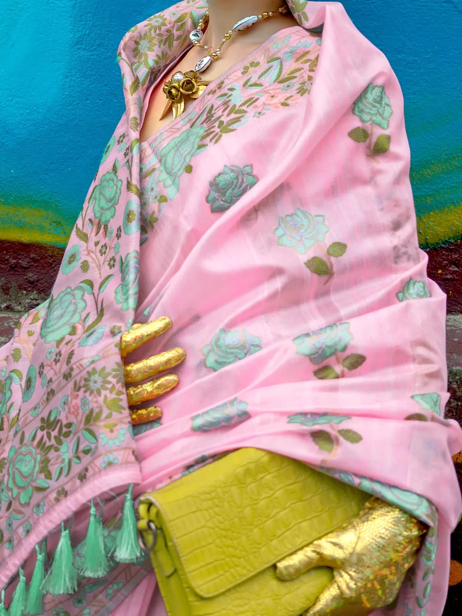 Pink Cotton Blend Saree - Indian Wedding Sarees & Blouse
