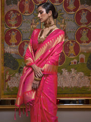 Women's Blend Pink Woven Design Designer Saree With Blouse Piece-KRISTN288003