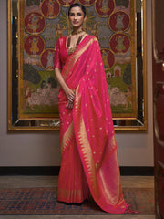 Women's Blend Pink Woven Design Designer Saree With Blouse Piece-KRISTN288003