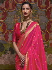 Women's Blend Pink Woven Design Designer Saree With Blouse Piece-KRISTN288003