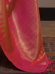 Women's Blend Pink Woven Design Designer Saree With Blouse Piece-KRISTN288003
