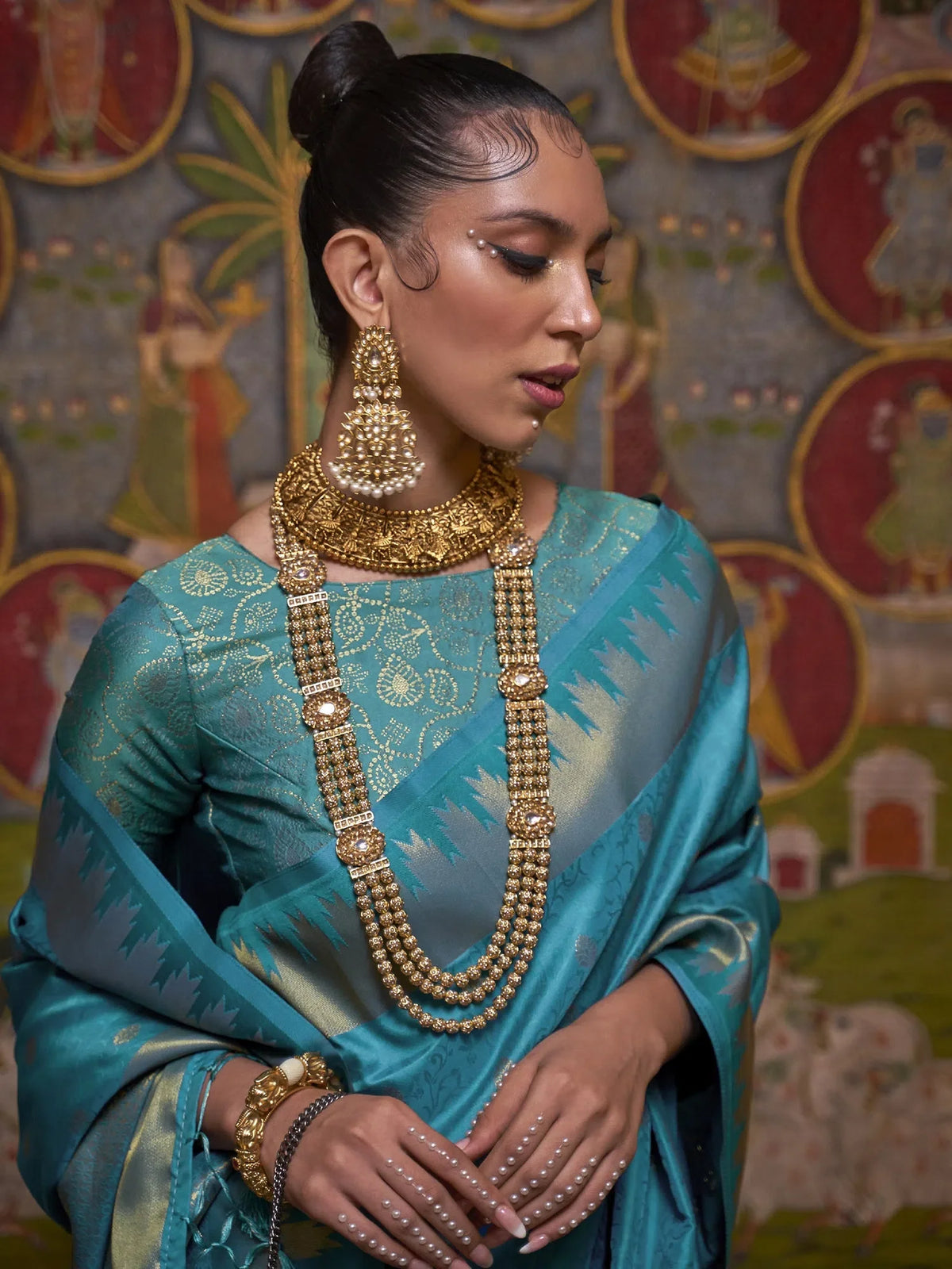 Women's  Blend Blue Woven Design Designer Saree With Blouse Piece-KRISA291006
