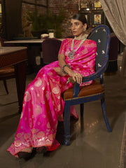 Women's Blend Peach Woven Design Designer Saree With Blouse Piece-KRIYAN295002