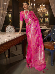 Women's Blend Peach Woven Design Designer Saree With Blouse Piece-KRIYAN295002
