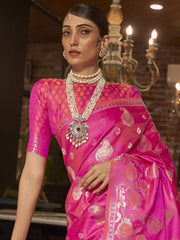 Women's Blend Peach Woven Design Designer Saree With Blouse Piece-KRIYAN295002