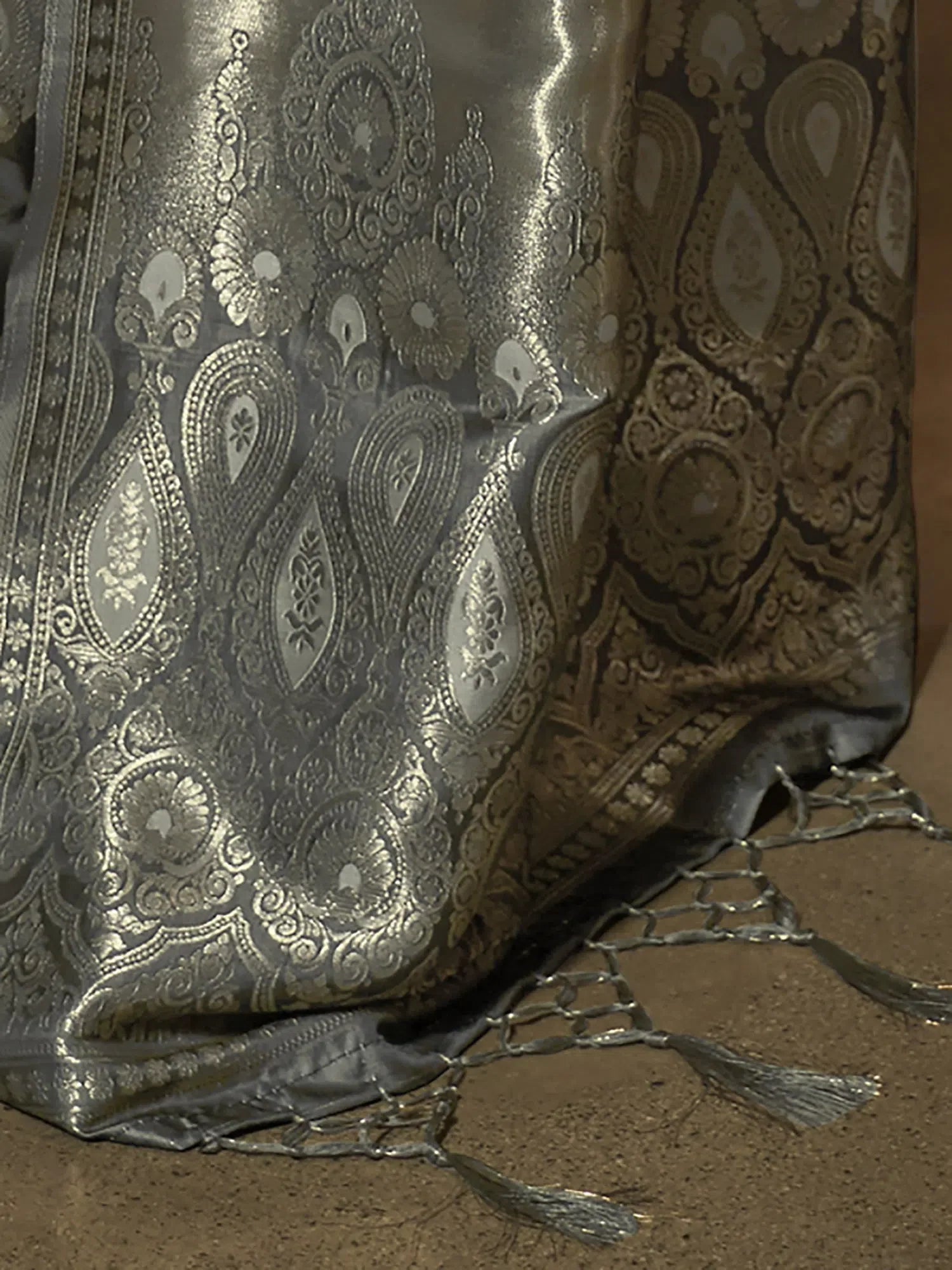 Classic Grey Woven Polyester Saree | Premium Designer Sarees India
