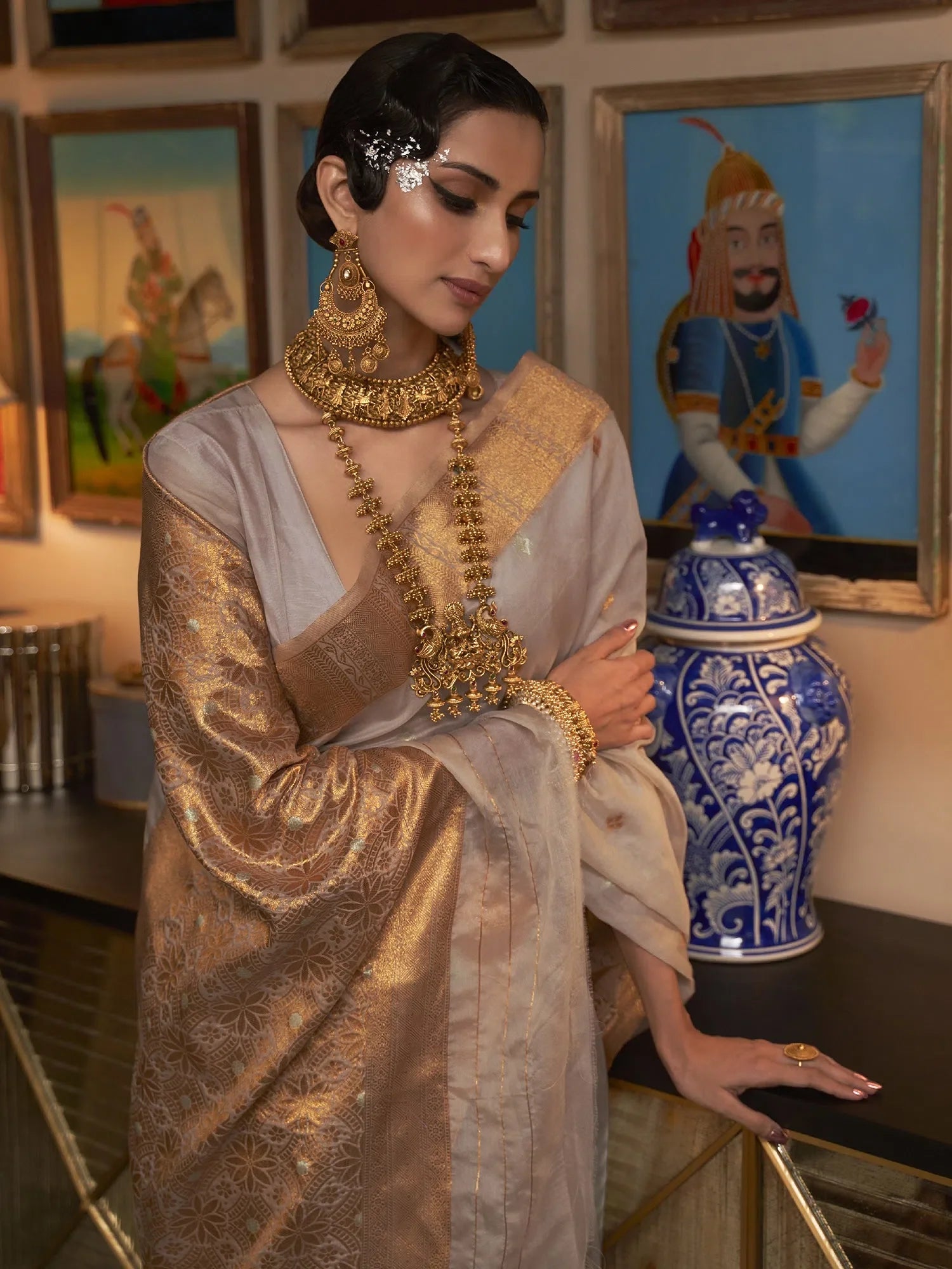 Cream Woven Designer Saree | Elegant Indian Wedding Sarees