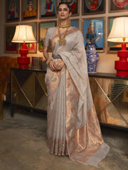 Women's Modal Olive Woven Design Handloom Saree With Blouse Piece-KROWN255003
