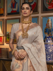 Women's Modal Olive Woven Design Handloom Saree With Blouse Piece-KROWN255003