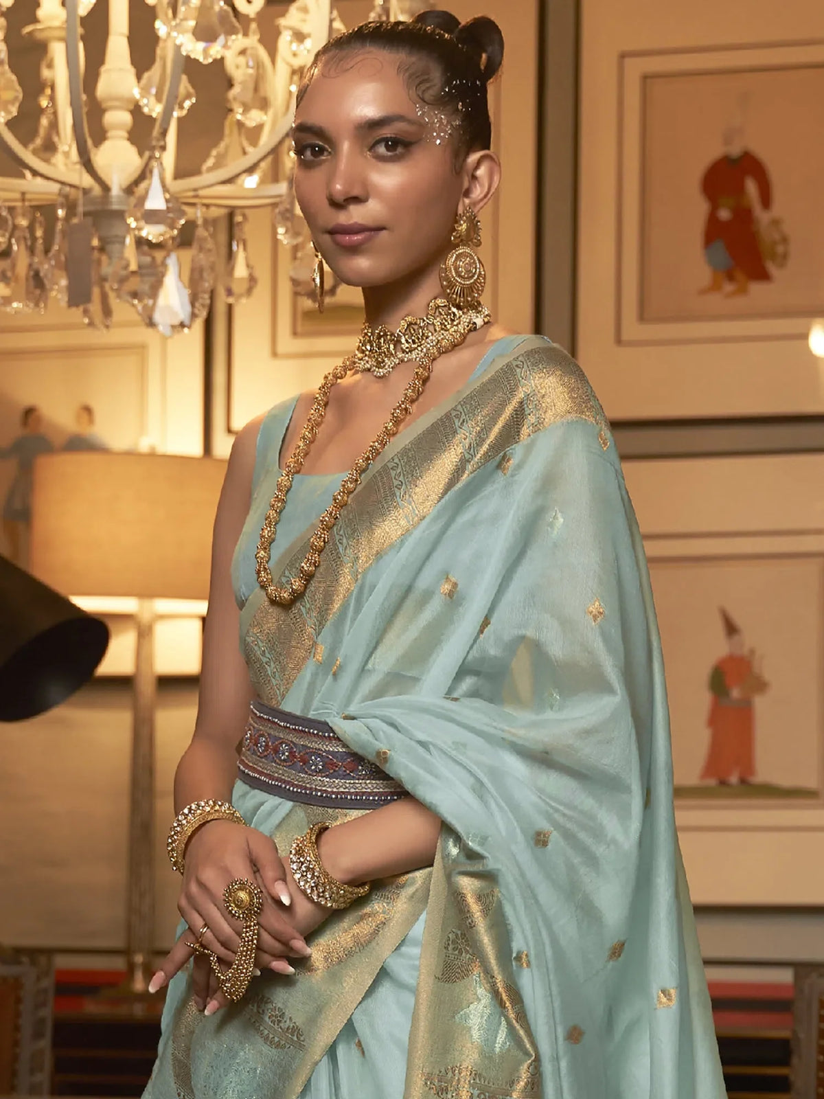 Women's Blend Teal Blue Woven Design Designer Saree With Blouse Piece-KRVA175001