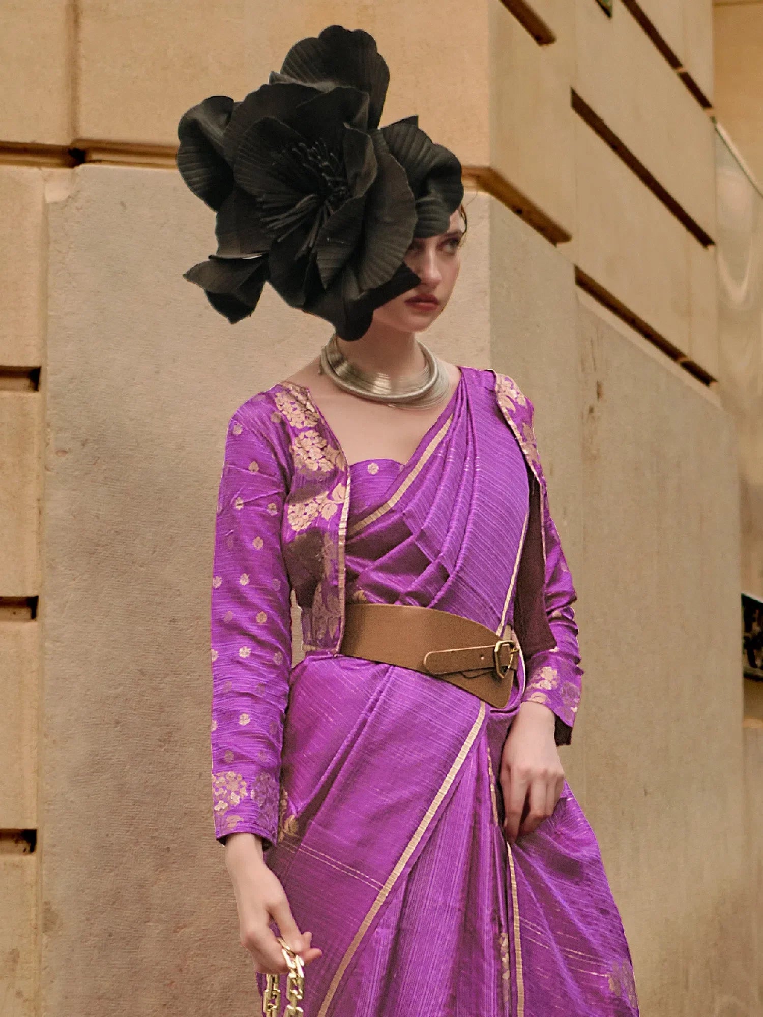 Purple Satin Saree - Designer Indian Sarees with Blouse
