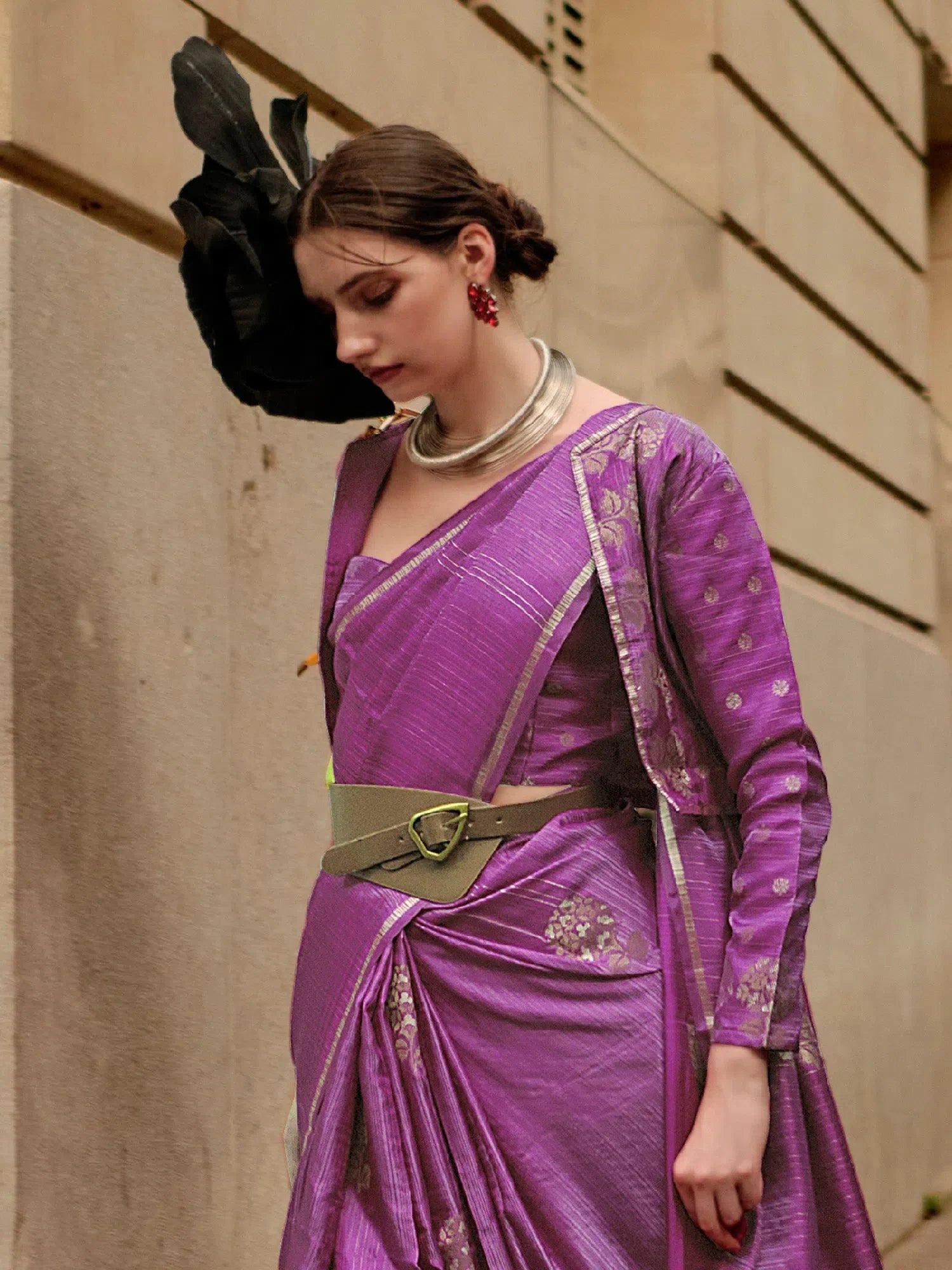 Purple Satin Saree - Designer Indian Sarees with Blouse