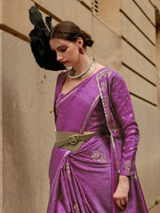 Women's Satin Purple Woven Design Designer Saree With Blouse Piece-KRONICLE344001