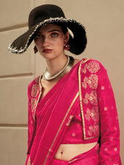 Women's Satin  Pink Woven Design Designer Saree With Blouse Piece-KRONICLE344005