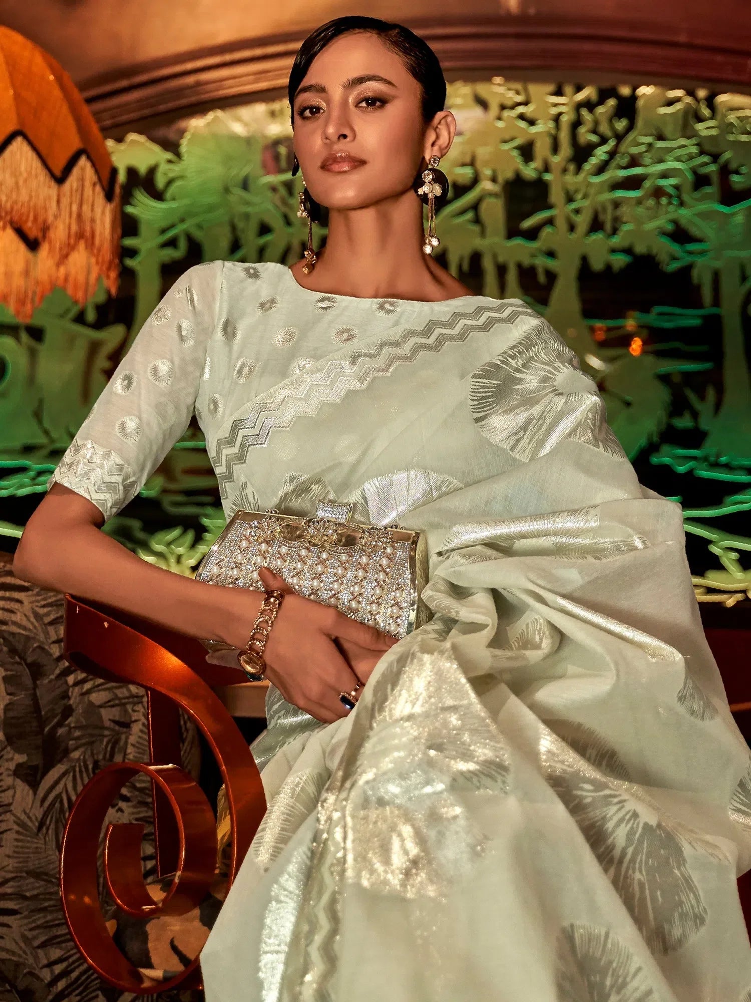 Olive Modal Saree - Woven Design & Blouse | Indian Sarees