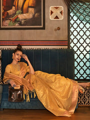 Women's Tissue Yellow Woven Design Designer Saree With Blouse Piece-KRSHNI1001