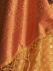 Women's Tissue Yellow Woven Design Designer Saree With Blouse Piece-KRSHNI1001