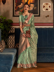 Women's Tissue Sea Green Woven Design Designer Saree With Blouse Piece-KRSHNI1002