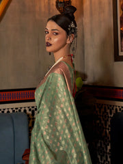 Women's Tissue Sea Green Woven Design Designer Saree With Blouse Piece-KRSHNI1002