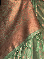 Women's Tissue Sea Green Woven Design Designer Saree With Blouse Piece-KRSHNI1002