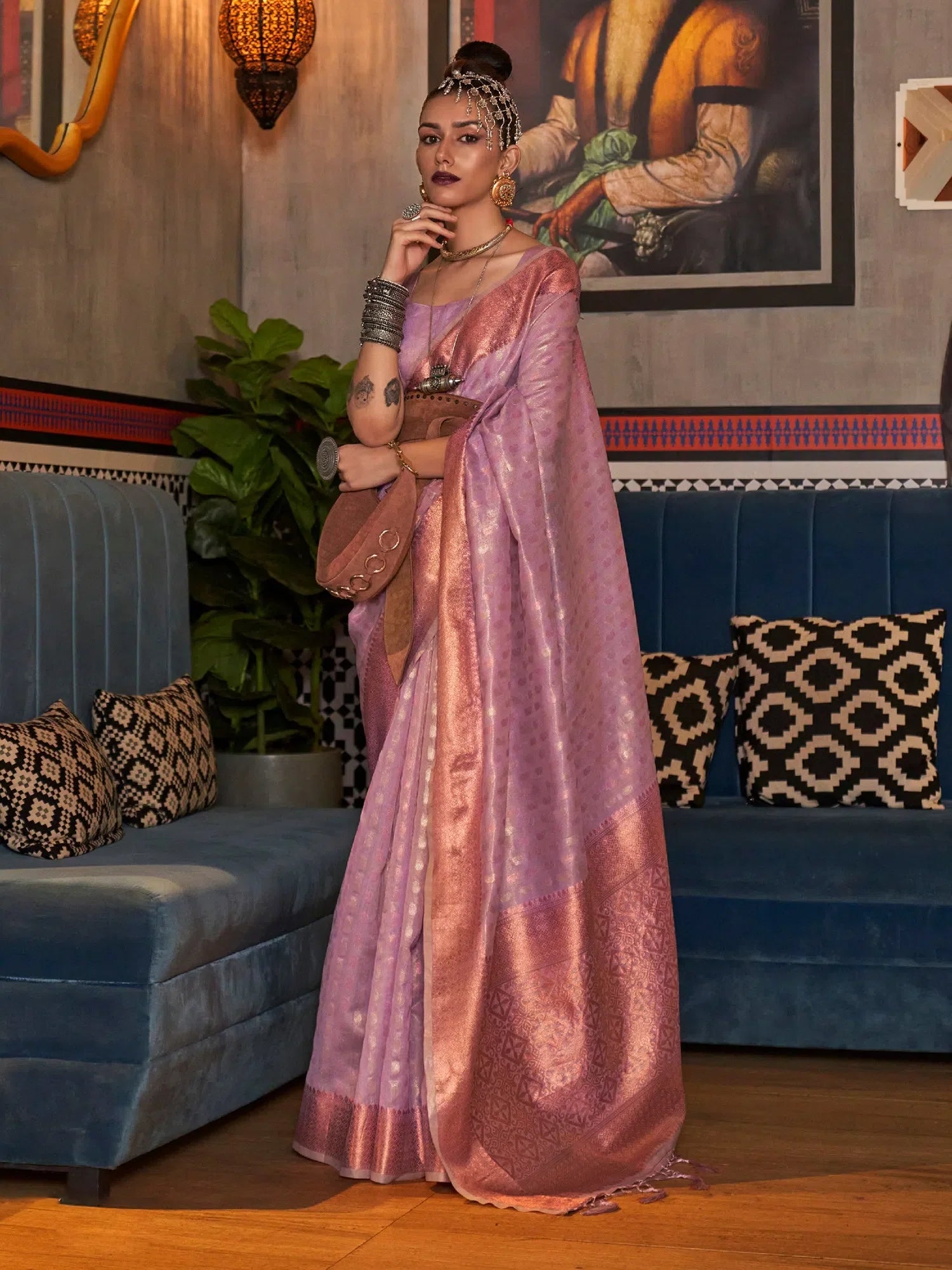 Tissue Mauve Designer Saree | Indian Sari Collection