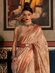 Women's Tissue Cream Woven Design Designer Saree With Blouse Piece-KRSHNI1004