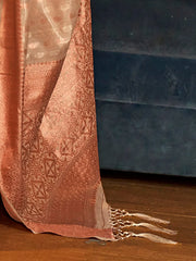Women's Tissue Cream Woven Design Designer Saree With Blouse Piece-KRSHNI1004