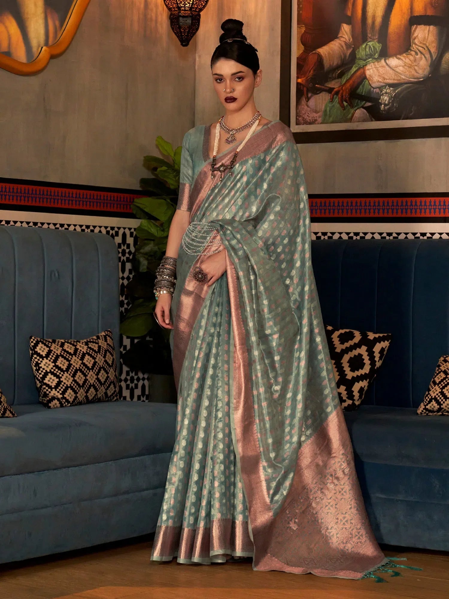 Sea Green Woven Designer Saree | Indian Sarees