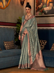 Women's Tissue Sea Green Woven Design Designer Saree With Blouse Piece-KRSHNI1006